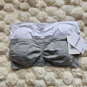 NWT Calvin Klein Gray & White Seamless Bandeau Bralette Set